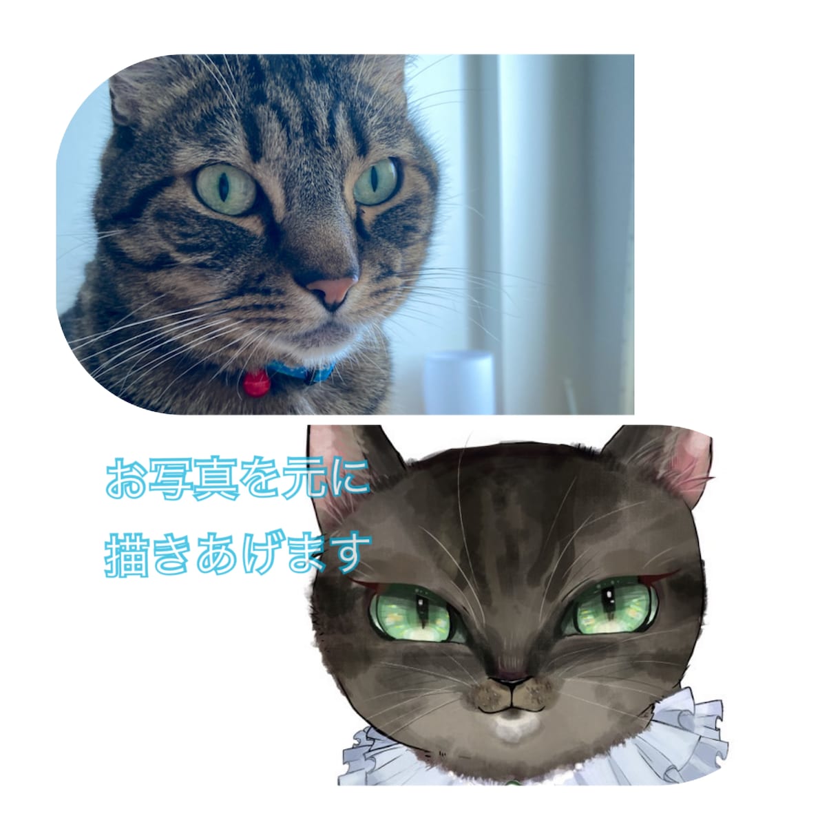 猫ちゃんの似顔絵を個性的に描きます ペットとの2ショットや２匹揃っても可能です◎ イメージ1