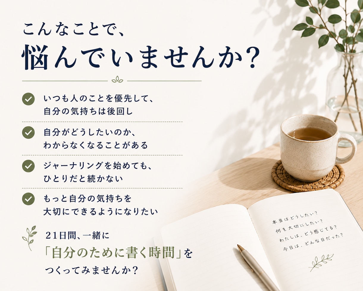 自分の気持ちを大切にする習慣を育てます 書くことで、自分の気持ちに戻れる毎日へ。 イメージ2