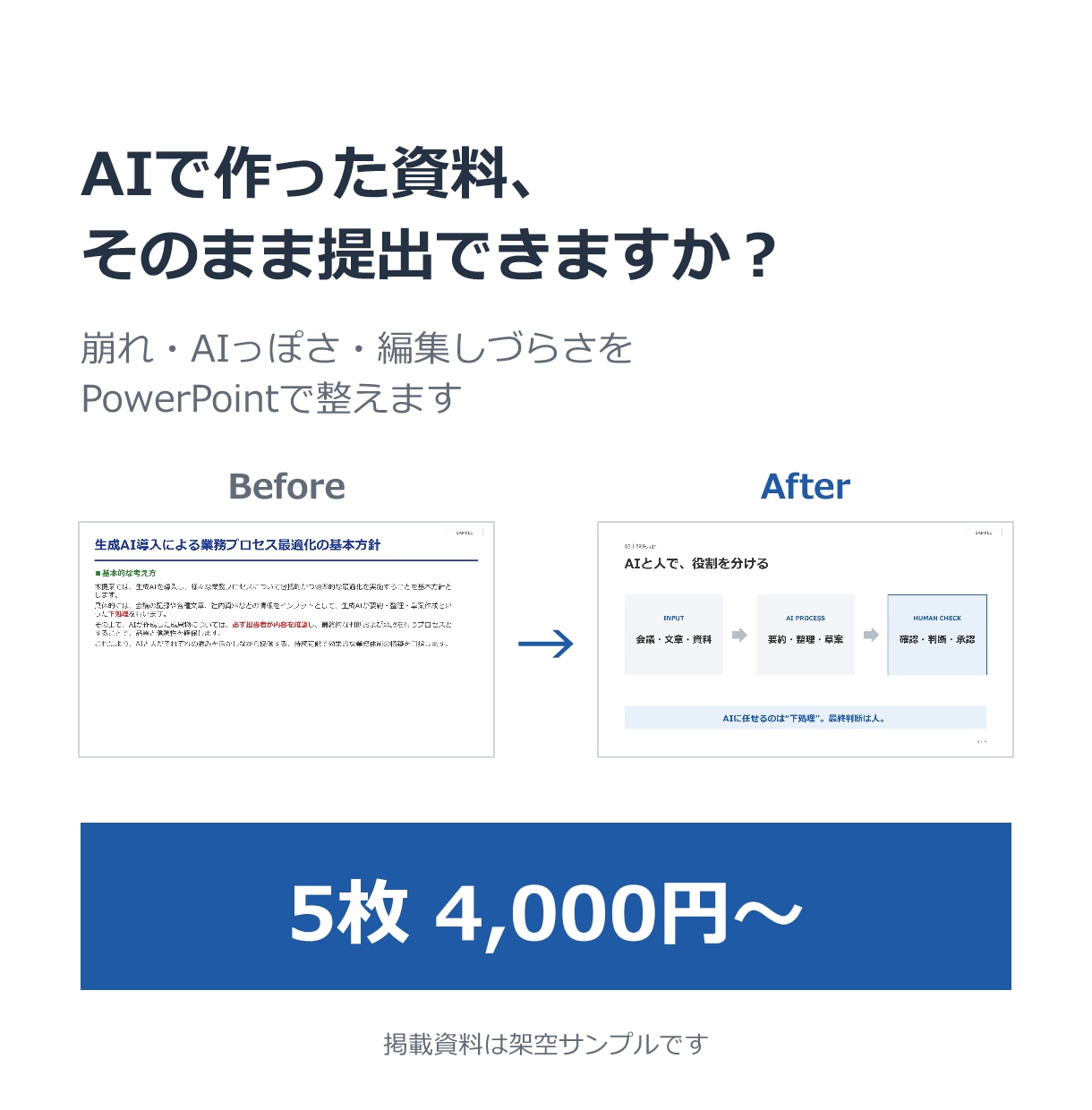 AI資料を見やすいパワーポイントに整えます 崩れた配置・長い文章を整理。編集できるPPTXで納品 イメージ1