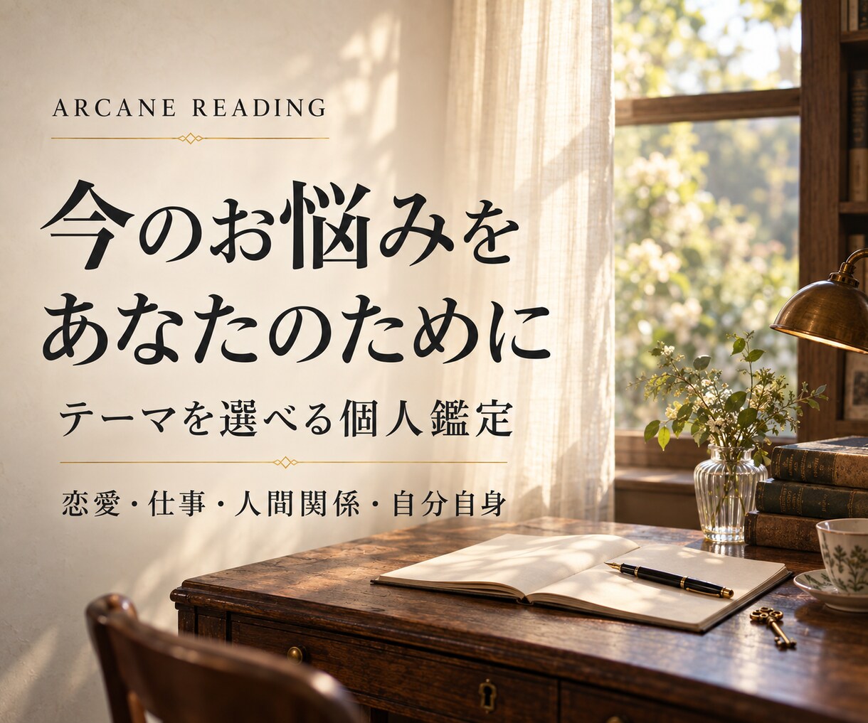 今のお悩みをあなたに合わせて個別に占います 恋愛・仕事・人間関係から、相談テーマを自由に選べます イメージ1