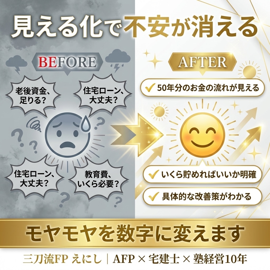 何歳でいくら必要かプロのFPが全て見える化します AFP×宅建士×塾経営10年の三刀流FPがオーダーメイド イメージ3