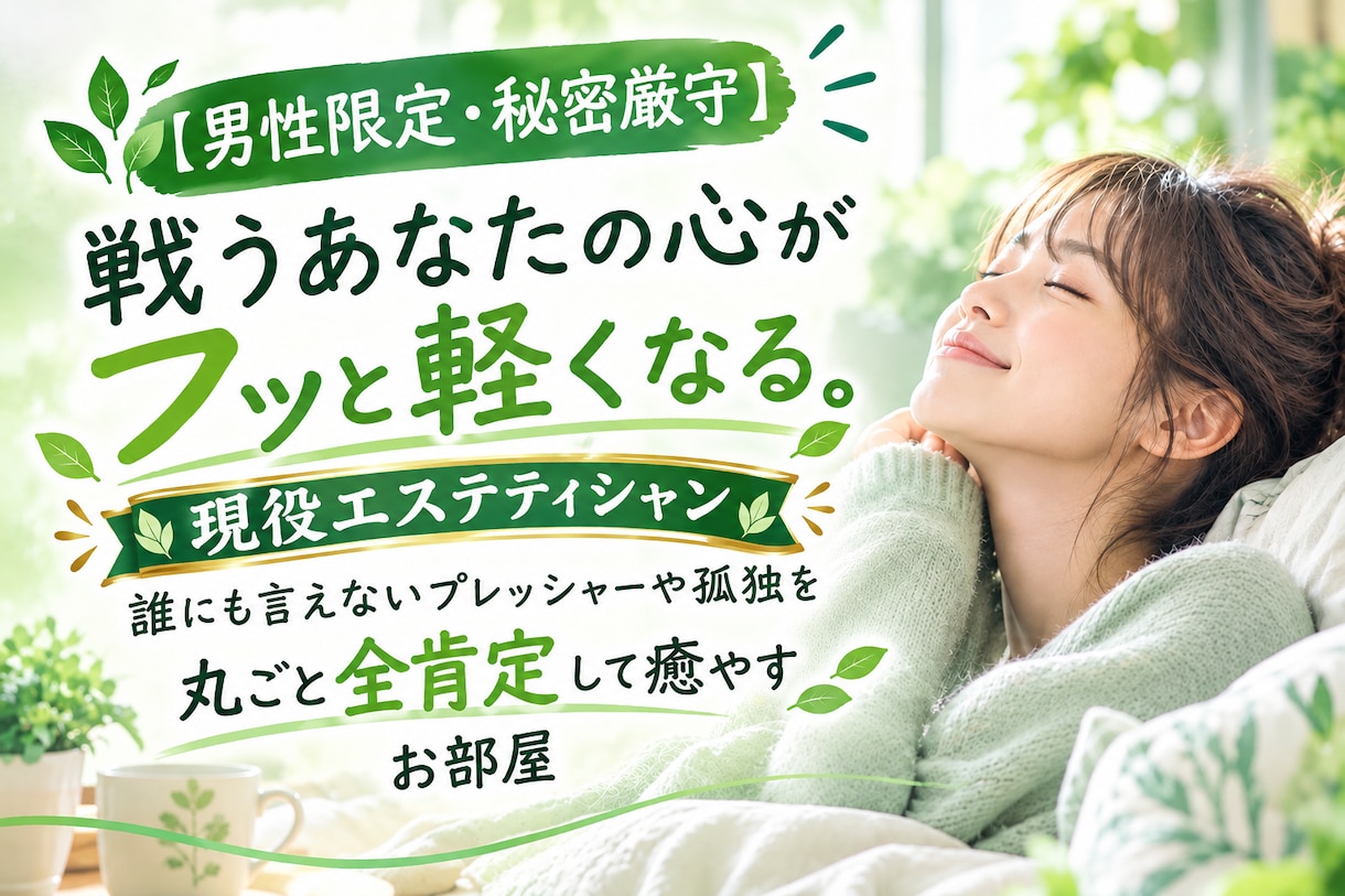 男性限定・秘密厳守⭐︎戦うあなたの心を癒します 誰にも言えないプレッシャーや孤独を丸ごと肯定して癒やすお部屋 イメージ1