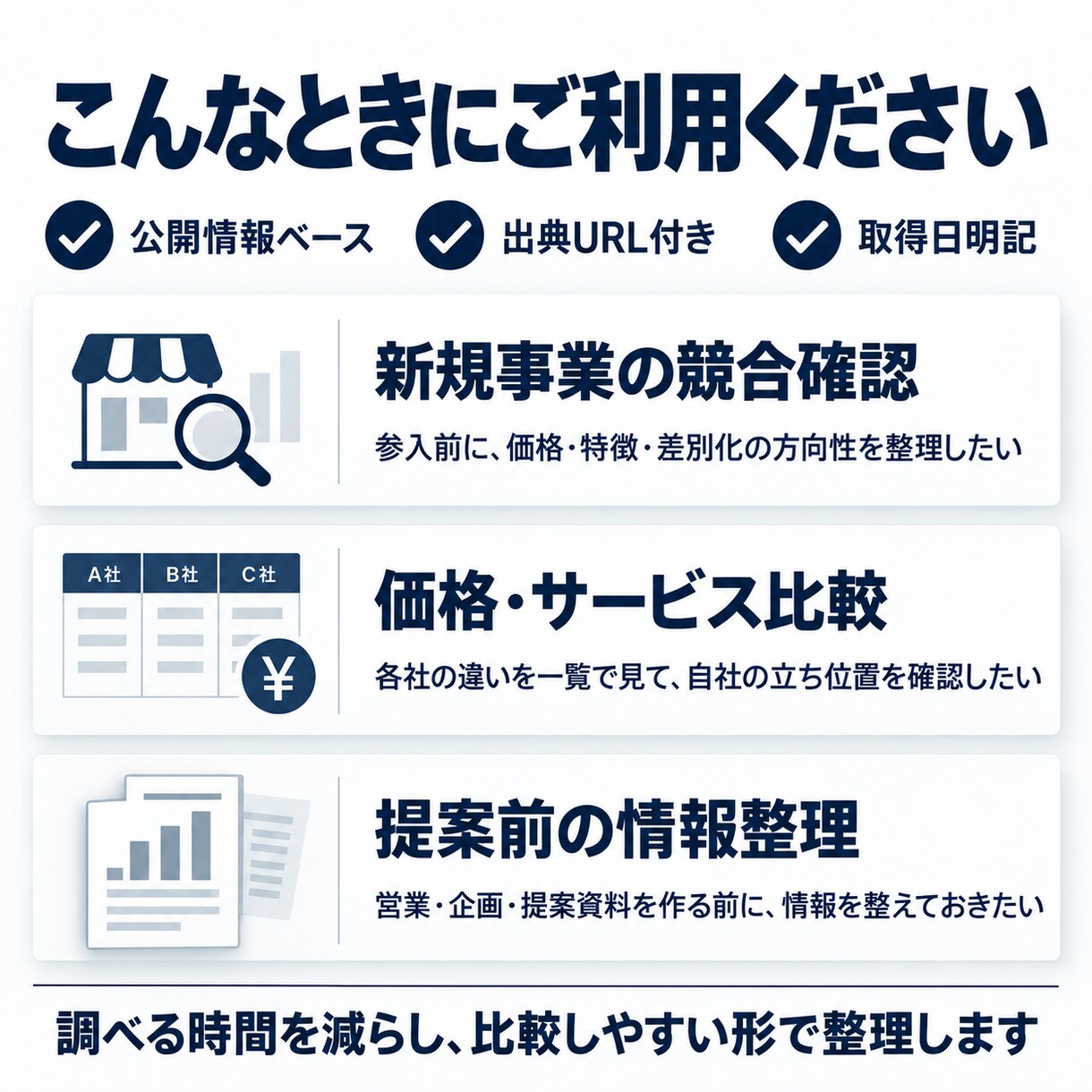 競合5社を公開情報から比較調査します 出典URL・取得日付き。Excel＋PDFで見やすく整理 イメージ3