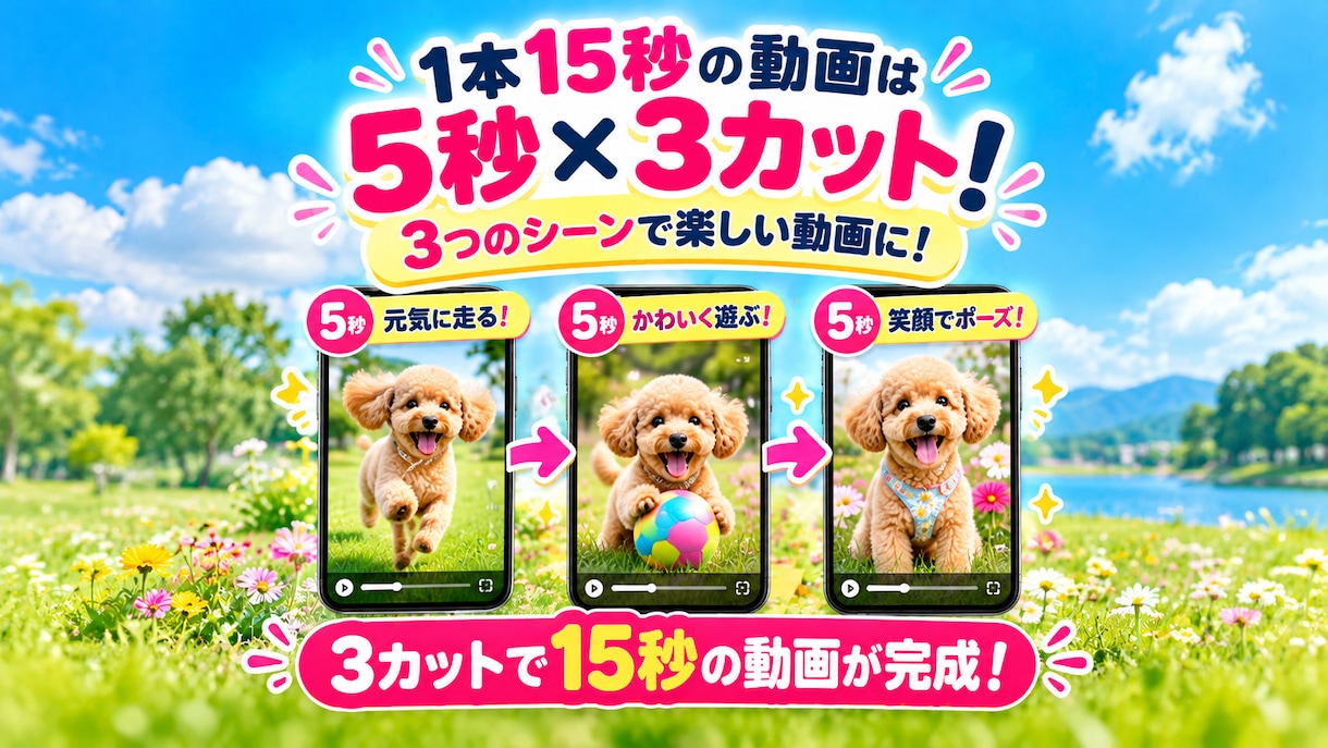 ペット写真1枚からAIリール動画15本作ります 写真1枚でOK！愛犬・愛猫がSNS動画の主役に イメージ3