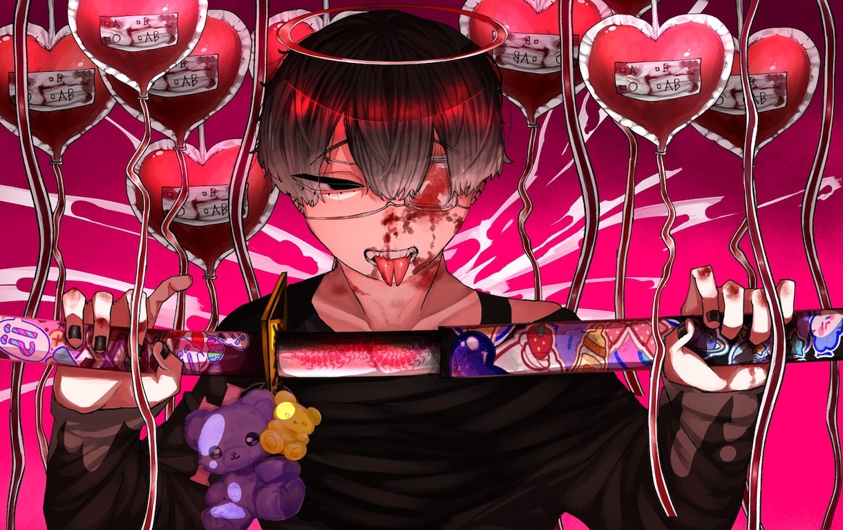 闇可愛いメンヘラチックなイラストを描きます SNSアイコンヘッダーや動画内イラストなど イメージ2