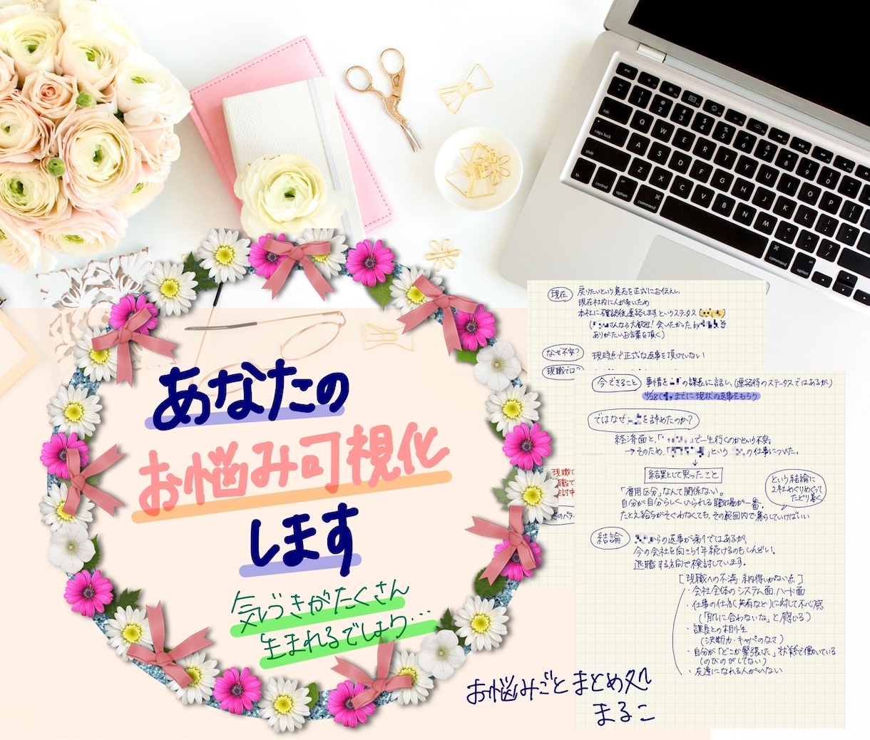 話すだけ！可視化してほしい事手書きノートに纏めます あなたはただ、話すだけ。手書きのノートに纏まります。 イメージ1