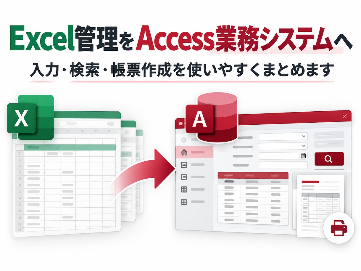Excel管理をAccess業務システム化します 入力・検索・帳票作成を使いやすくまとめます イメージ1