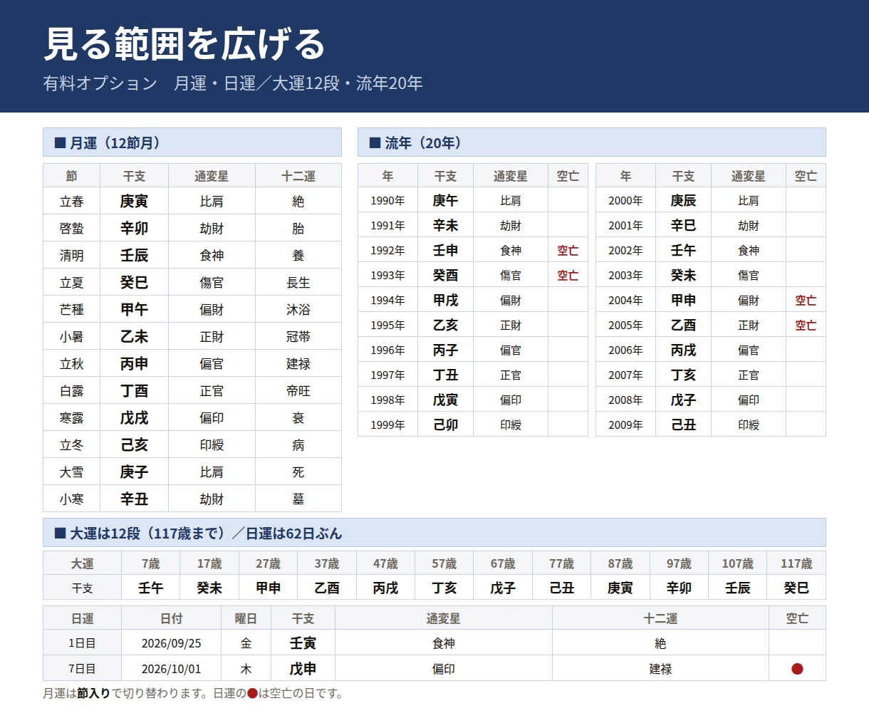 四柱推命の命式・大運・鑑定書をExcelで作ります 体験版が無料。ご自身の命式で確かめてから購入できます イメージ10