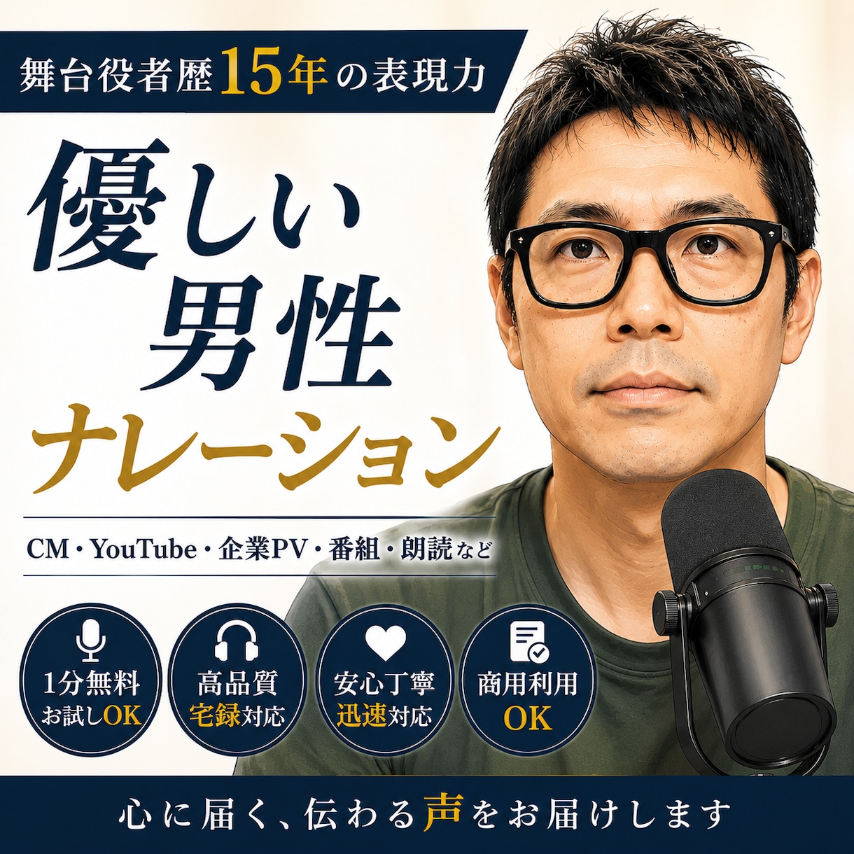 優しい男性声★舞台役者15年の表現力をご提供します 1分無料お試しok、商品説明、PV、CM、番組、解説、 他 イメージ1