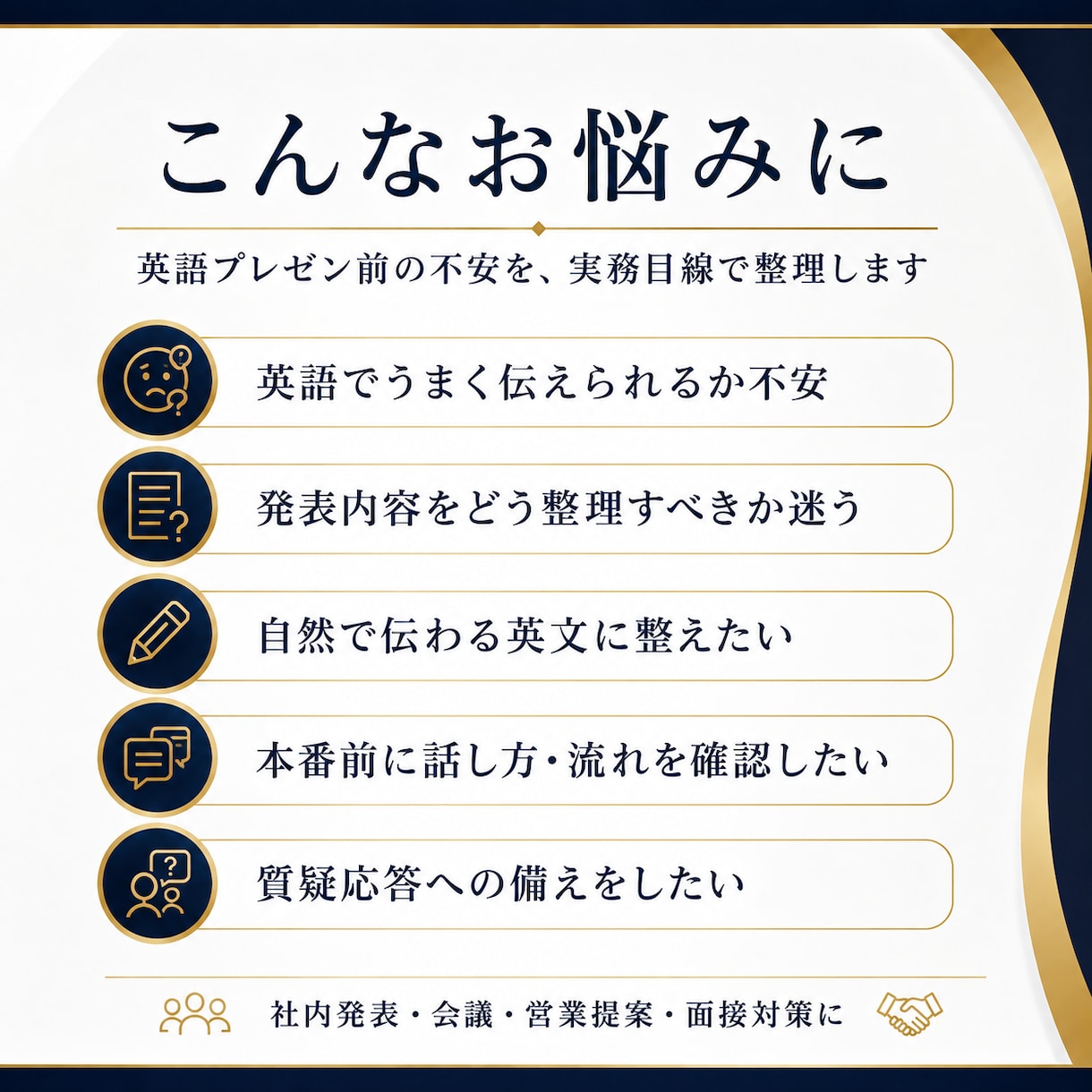 英語プレゼンを本番形式で練習します 企業実務14年超｜発表・質疑応答・伝え方を実践確認 イメージ2