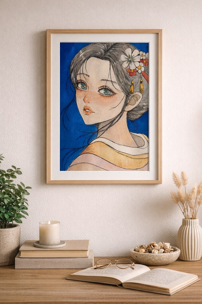 透明水彩×繊細タッチ。世界観のある美少女を描きます 「ふんわり、でも印象に残る一枚を」透明水彩で、丁寧に描きます イメージ7