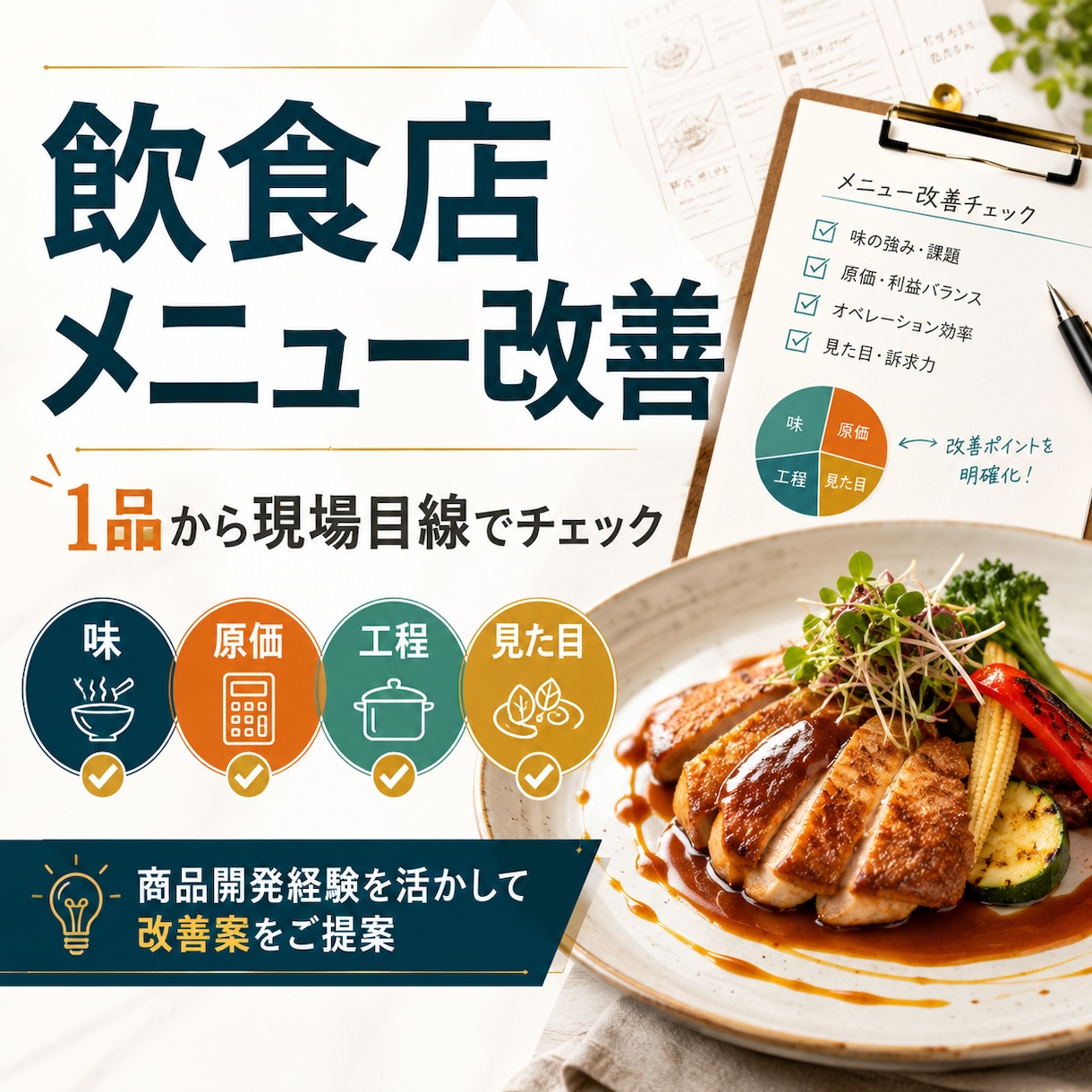 飲食店のメニュー1品を現場目線で改善します 商品開発経験を活かし、実店舗目線で改善案を提案 イメージ1