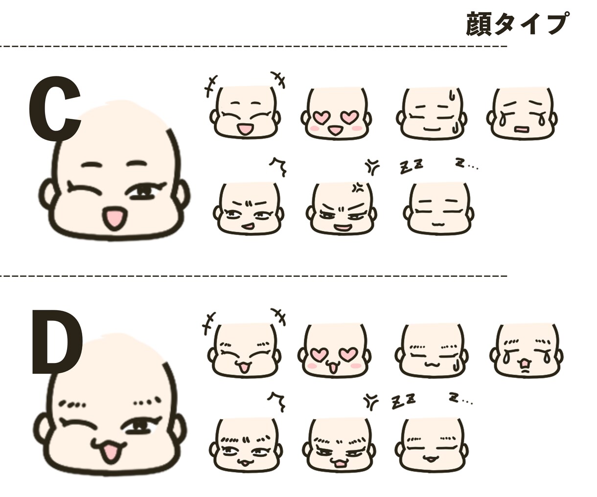 顔テンプレ×オーダーの髪型！LINE絵文字描きます テンプレ表情×髪は描き下ろし＝LINEにがおえもじ8個 イメージ4