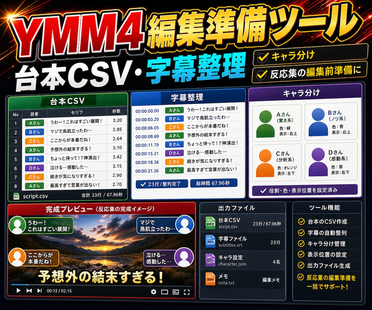YMM4用CSVツールを作ります 台本・字幕の編集準備を時短化します イメージ1