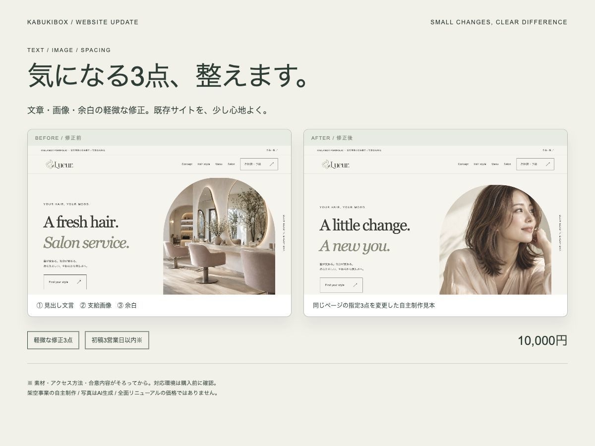 HP・LPの文章・画像・余白を3点修正します 文言・画像・見た目の小さな修正をまとめて相談 イメージ1