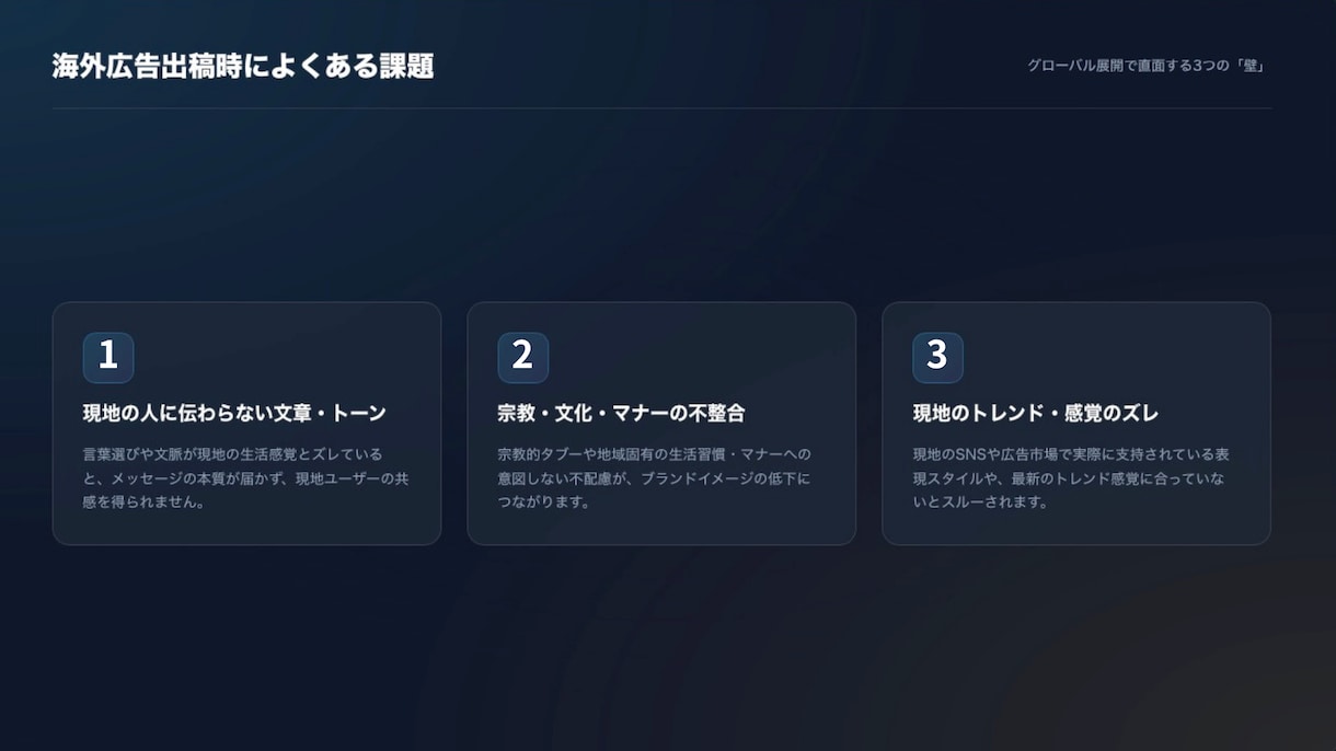 海外市場に適した広告づくりをサポートします 直訳脱却！東南アジア・中東・北米の文化に刺さる広告へ再設計 イメージ2