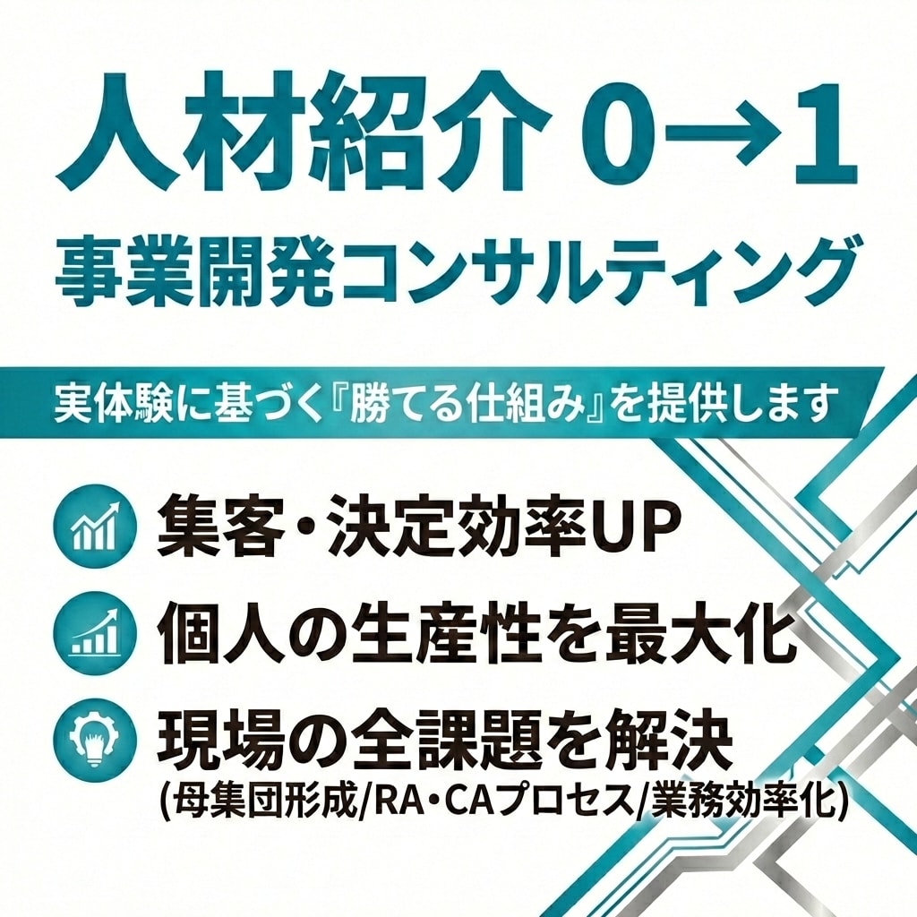 人材紹介事業全般のご相談をお受けします ゼロから軌道に乗せた経験と知識を活かし、幅広くお力添えします イメージ1