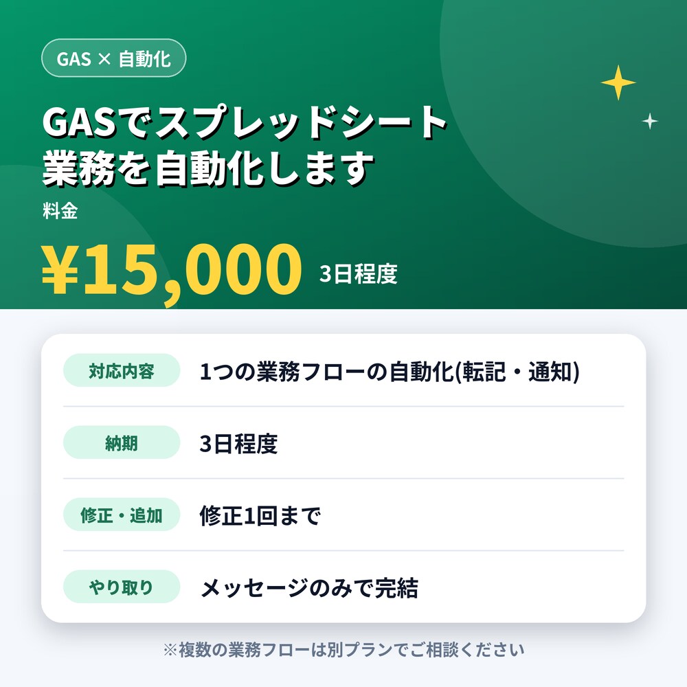 GASでスプレッドシート業務を自動化します 業務システム開発の実務経験を活かし自動化を支援 イメージ3