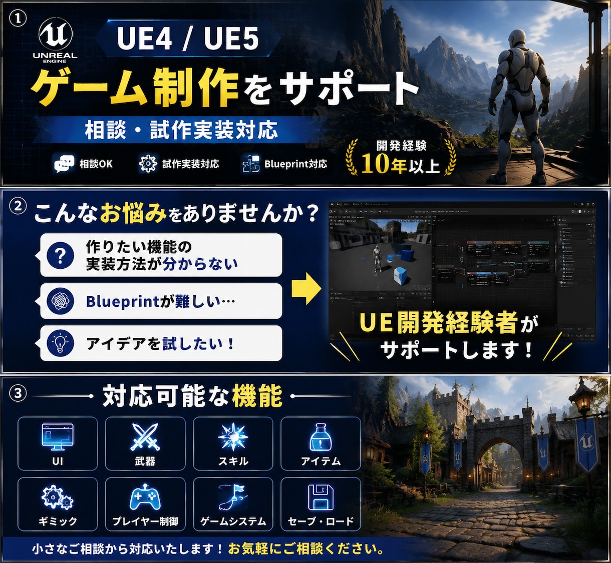 UEゲーム開発の相談・試作実装をお手伝いします UE案件に携わっている現役プログラマーがサポートします。 イメージ1