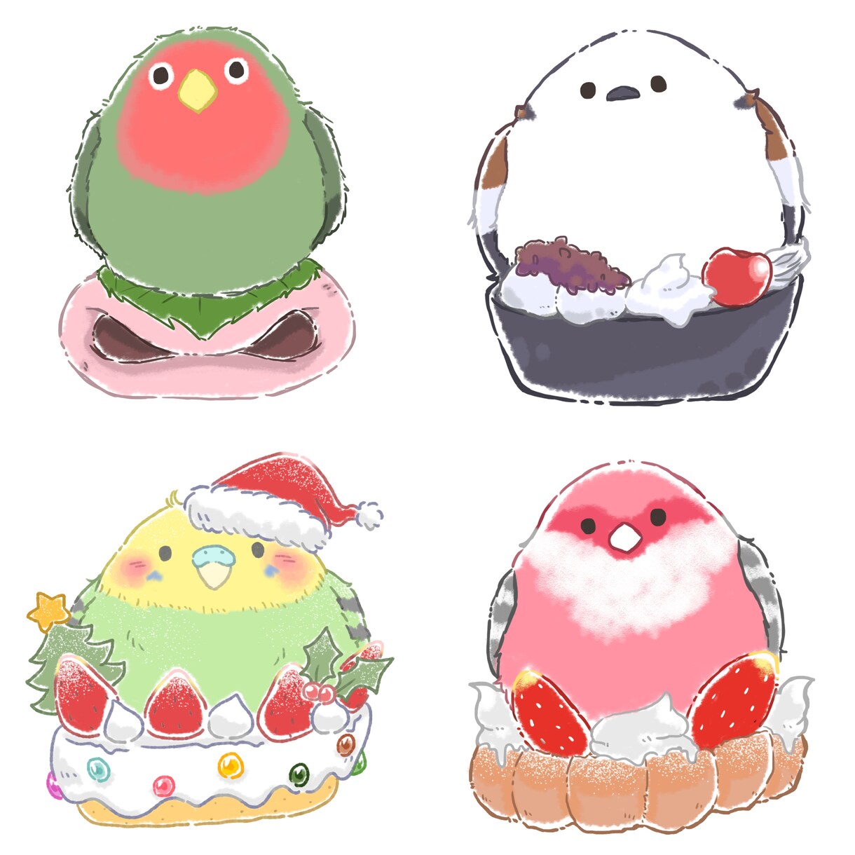 デフォルメした鳥ちゃんをトッピングします ケーキやお菓子の上にお好きな鳥ちゃんを乗せたイラストです! イメージ4