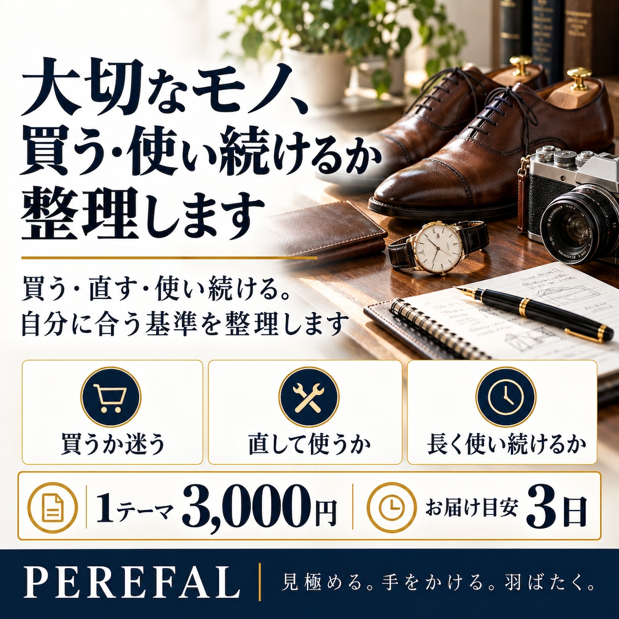 大切なモノ、買う・使い続けるか整理します 買う・直す・使い続ける。自分に合う基準を整理します イメージ1