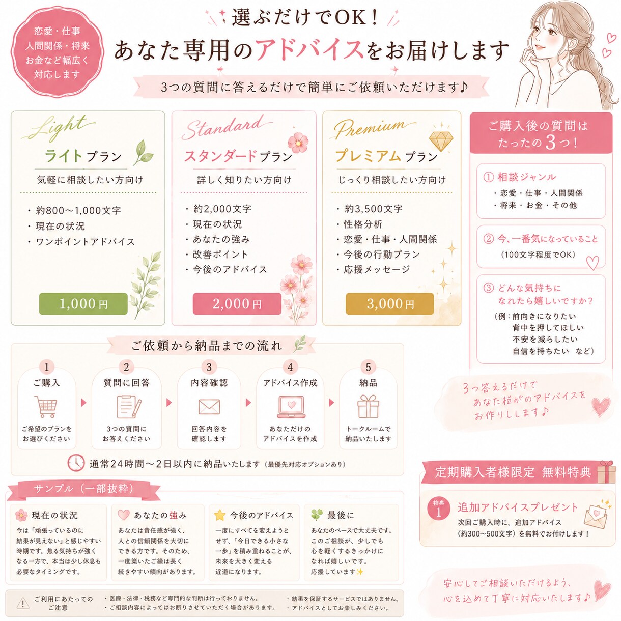 あなた専用の運気・恋愛・仕事アドバイスを作成します 心が少し軽くなるヒントをお届けします イメージ2