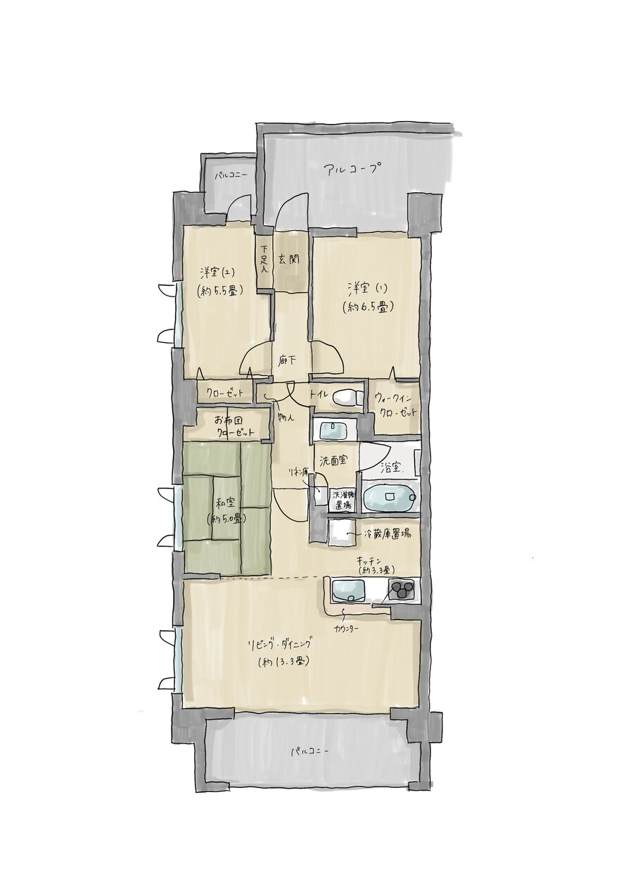 マンション、住宅の手書き間取り図描きます マイホームを思い出に残したい方、プレゼンやwebにも！ イメージ7
