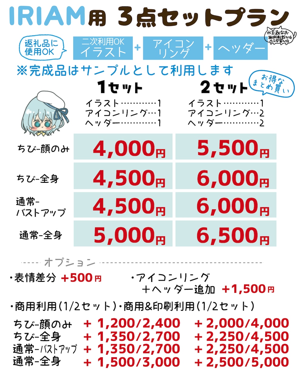 デフォルメかわいいIRIAM用 3点セット描きます 二次利用okのイラスト、アイコンリング、ヘッダーのセット！ イメージ2