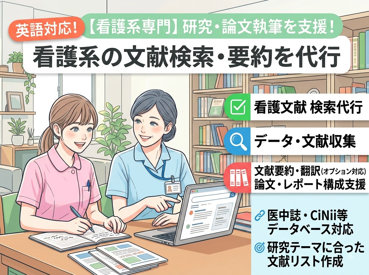 参考文献の検索・要約を代行し【看護系】ます 文献探し＆要約、文章構成をサポートします！ イメージ1