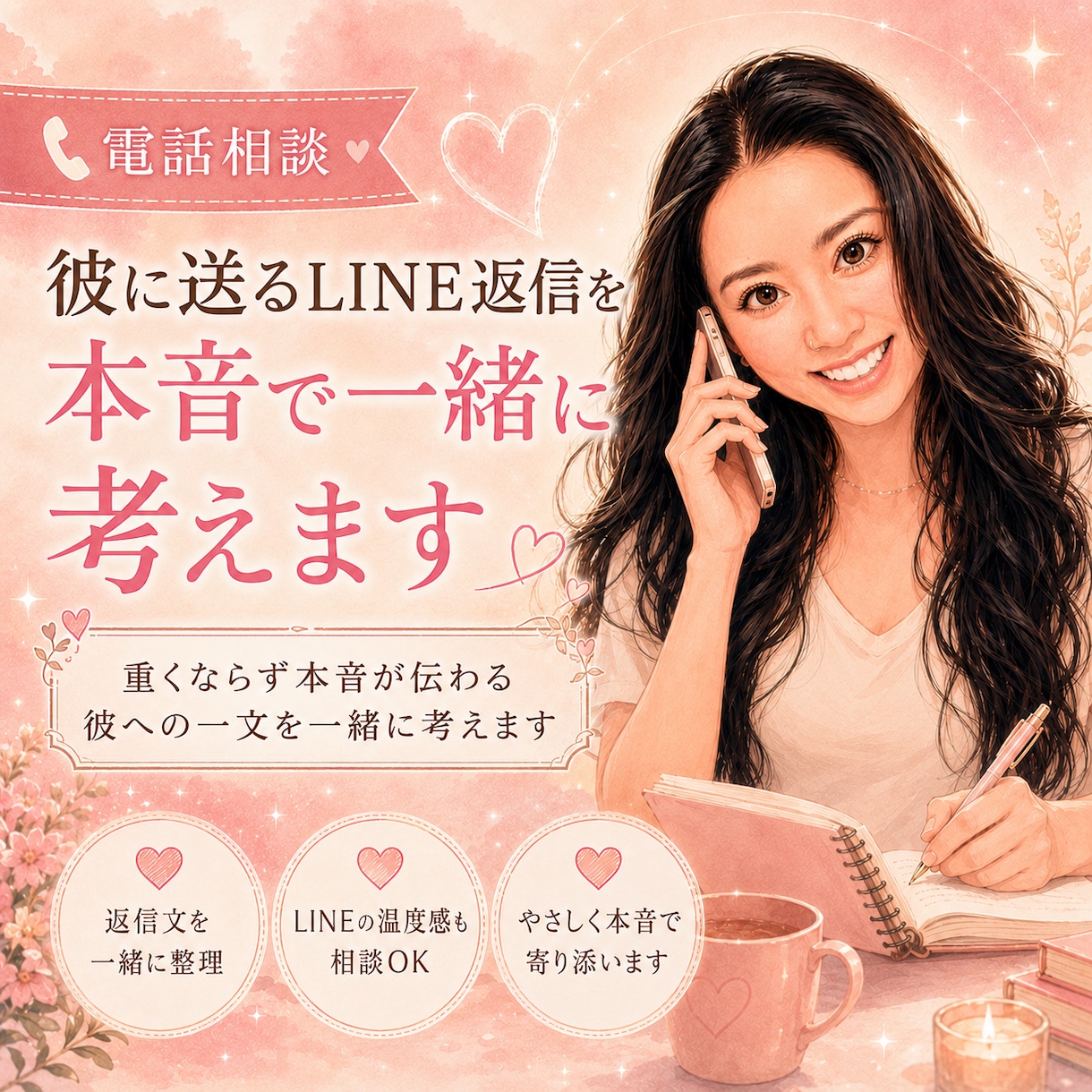 彼に送るLINE返信を本音で一緒に考えます 重くならず本音が伝わる彼への一文を女性目線で考えます イメージ1