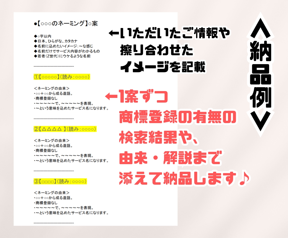 作詞家が魅力を引き出す唯一無二のネーミングします 商品名・ブランド名・芸名等アーティスティックな視点でご提案！ イメージ4