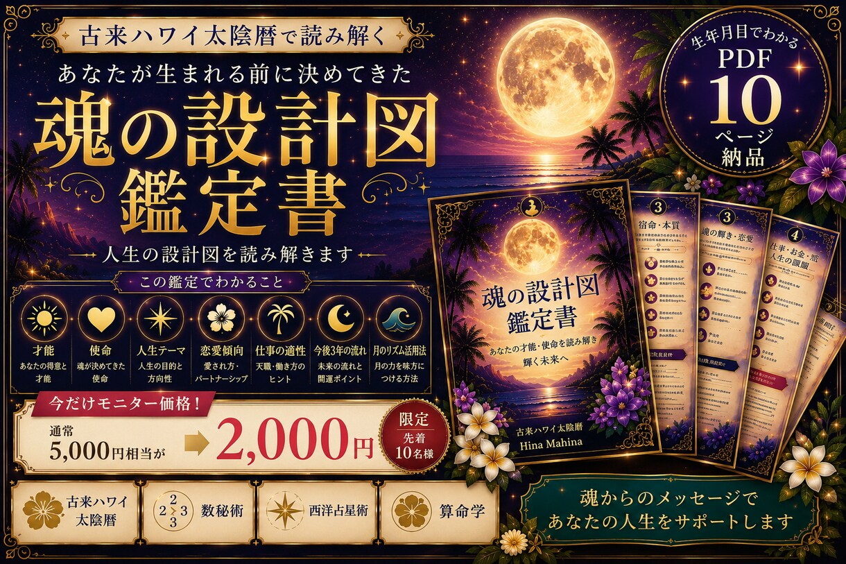 生年月日から才能・使命・人生テーマを鑑定します 古来ハワイ太陰暦で読み解く魂の設計図鑑定書(10ページ) イメージ1