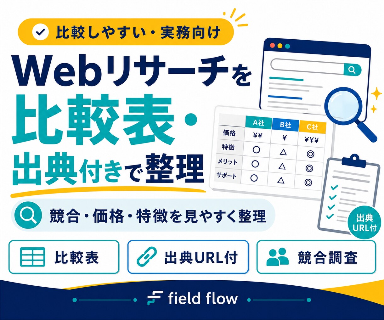 Webリサーチを比較表・出典付きでまとめます 競合・価格・特徴を見やすく整理します イメージ1