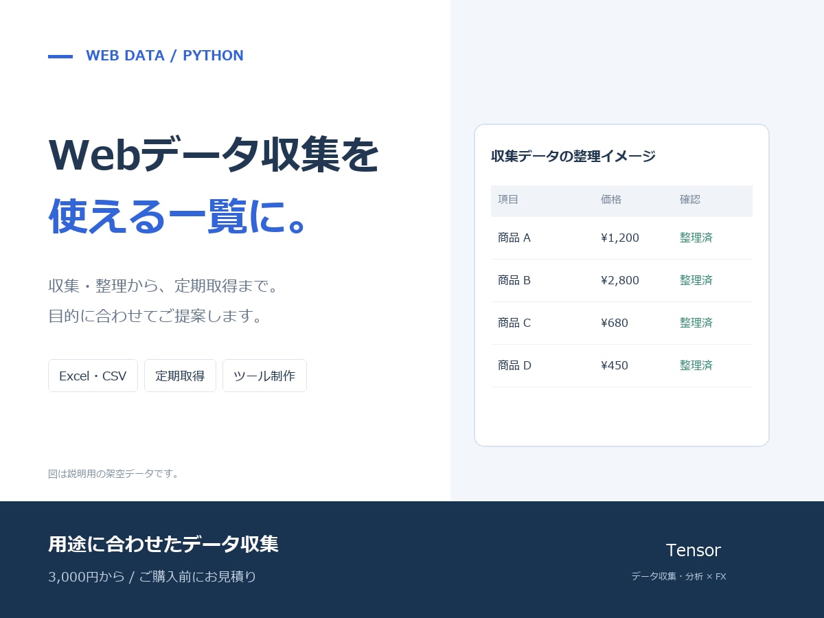 PythonでWebデータを収集・整理します Excel・CSV納品と定期取得に対応、納品後もサポート イメージ1