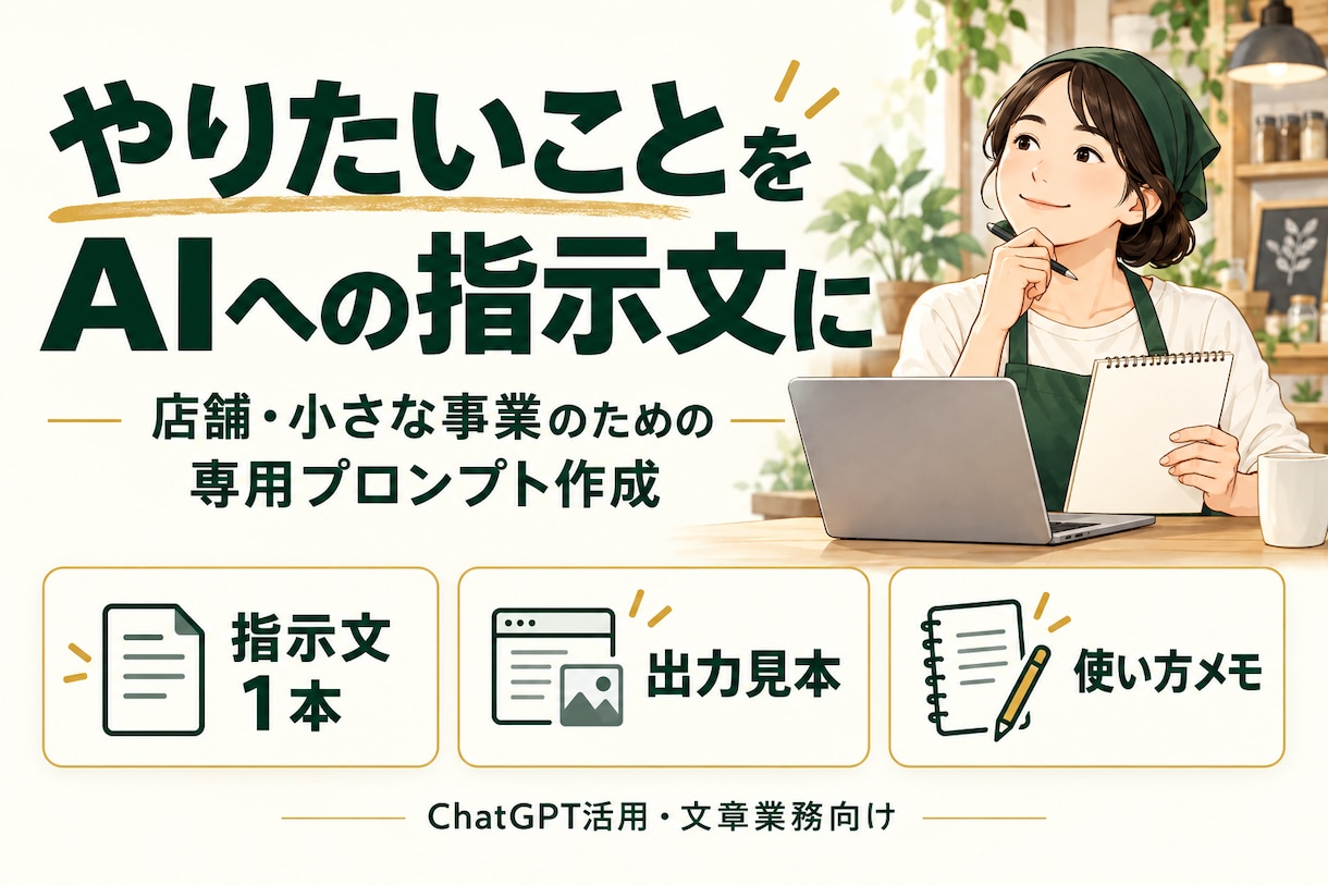 店舗の作業に合うAI指示文を作ります 専用指示文1本＋出力見本＋使い方／修正2回 イメージ1