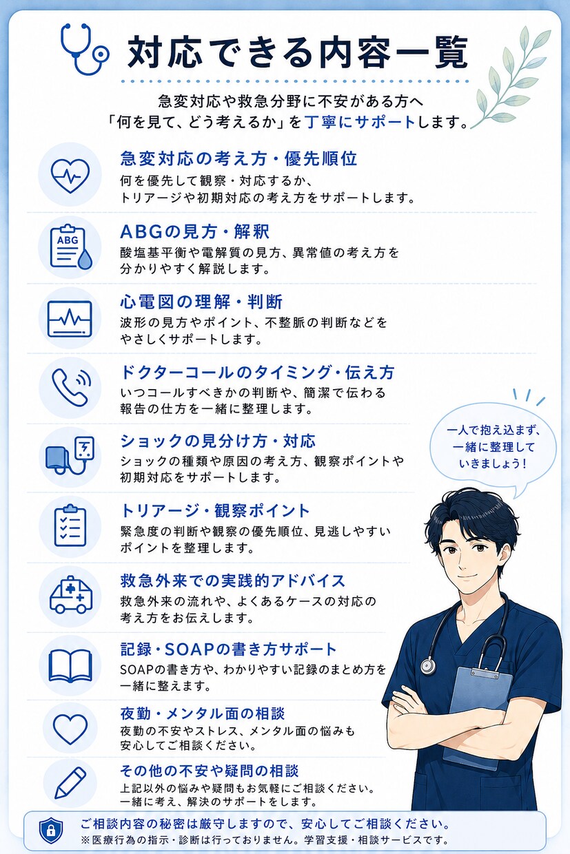 ICU・救急経験ナースが急変対応をサポートします ABG・心電図・ショックなどを分かりやすくサポートします イメージ2