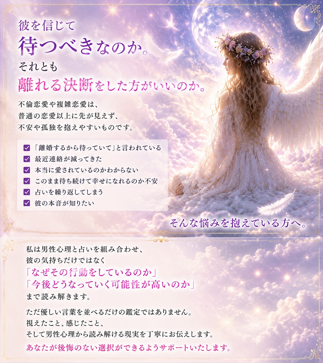 不倫恋愛｜待つべきか離れるべきか鑑定します 既婚男性の本音を男性心理×占いで読み解きます イメージ2