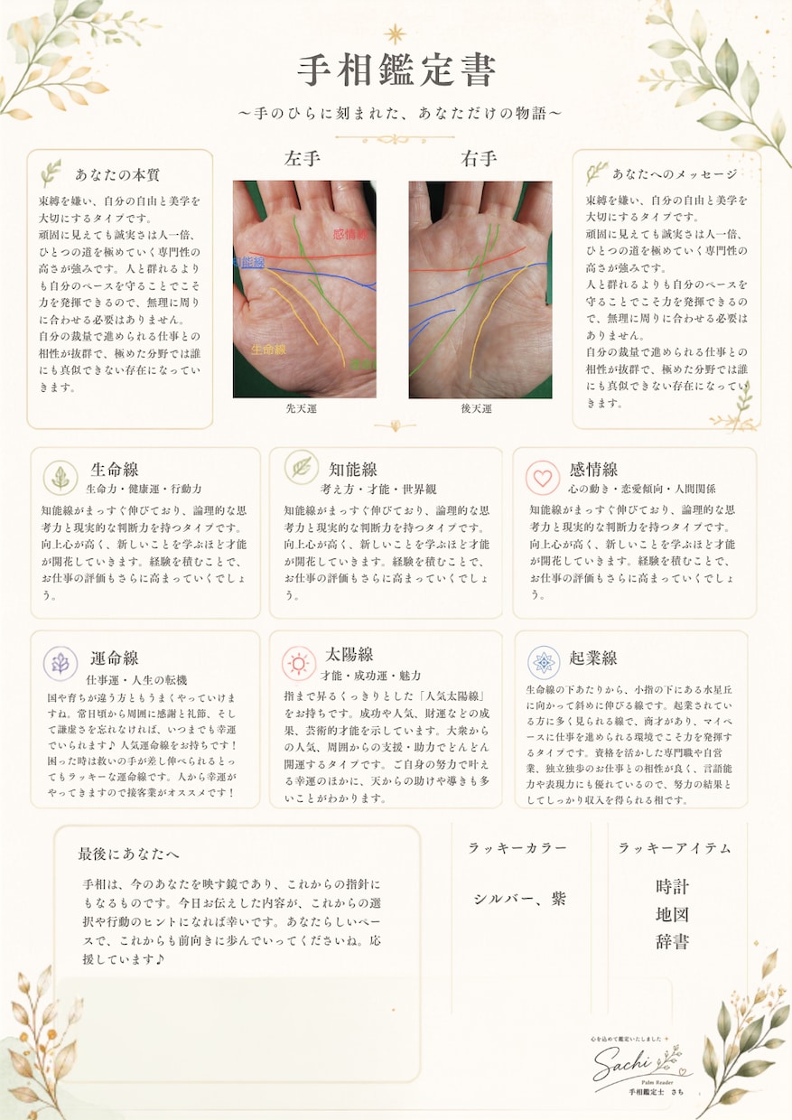 あなただけの手相鑑定書の作成いたします あなたの手にある線、意味を書込みます♫ イメージ2