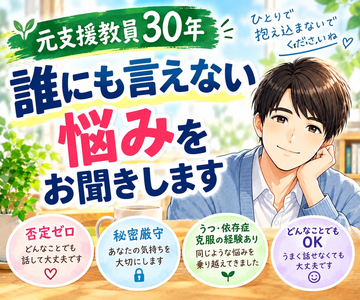人間関係に疲れたあなた！全肯定でお気持ち聞きます 支援教員30年！職場や家庭のドロドロした悩みも受け止めます イメージ3