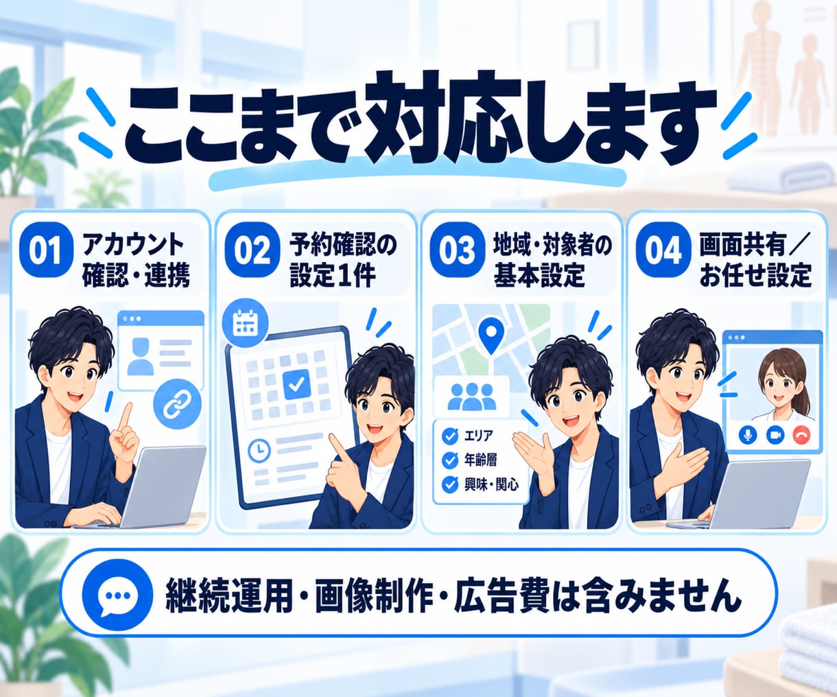 整体院向けMeta広告の初期設定をします 地域の予約につながる広告準備をやさしくサポート イメージ4