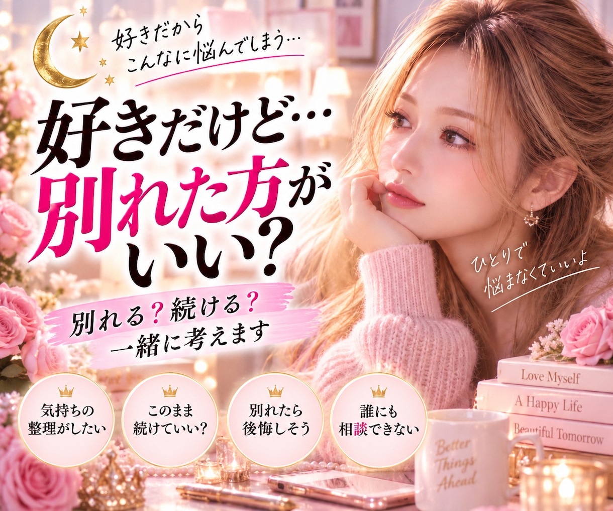 別れるか迷っているあなたのお話をお聞きます 好きだけど苦しい…別れる？続ける？一緒に整理します♡ イメージ1