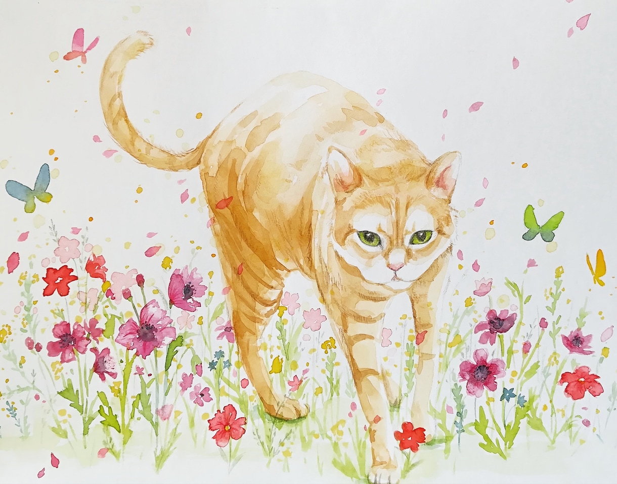 ペット、動物を絵本挿し絵のイラスト風に手描きします 手描きの水彩画、アクリル画のイラスト原画をお探しの方へ イメージ8