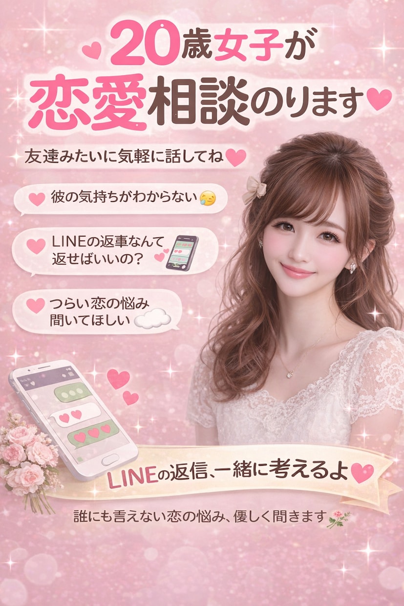 恋愛で迷ってる人へ。20歳女子が本音で答えます 20歳女子が恋愛相談のります♡友達みたいに気軽に話せるよ イメージ1