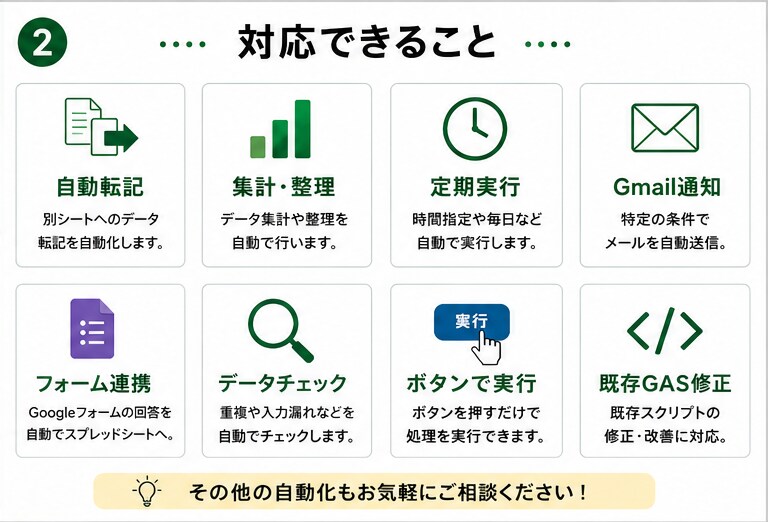 スプレッドシートの転記・集計をGASで自動化します コピペ・集計・通知・フォーム連携をまとめて効率化します イメージ2