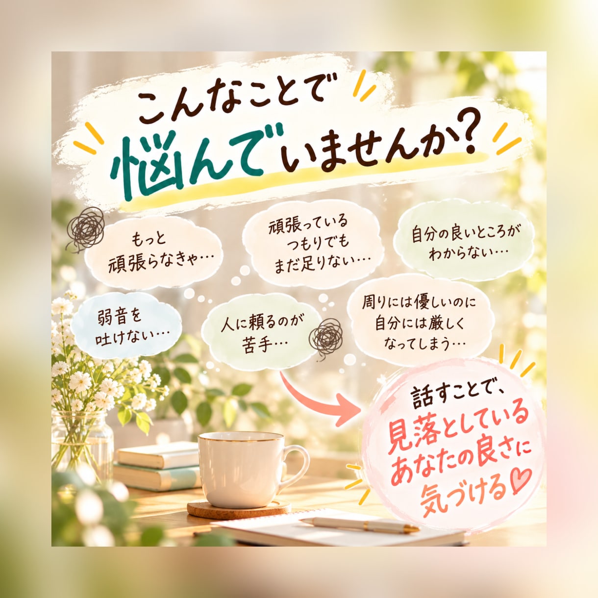 自分に厳しいあなたの頑張りを見つけます 見落としているあなたの良さを、一緒に見つける時間 イメージ2