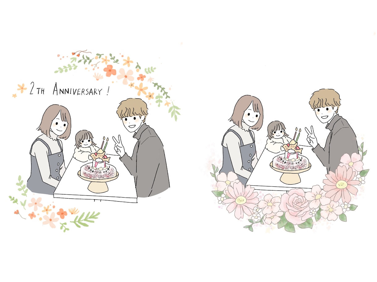 写真を元にシンプルなイラストを描きます 記念日、贈り物、SNS、ウェルカムボードやアイテムなどに♡ イメージ3