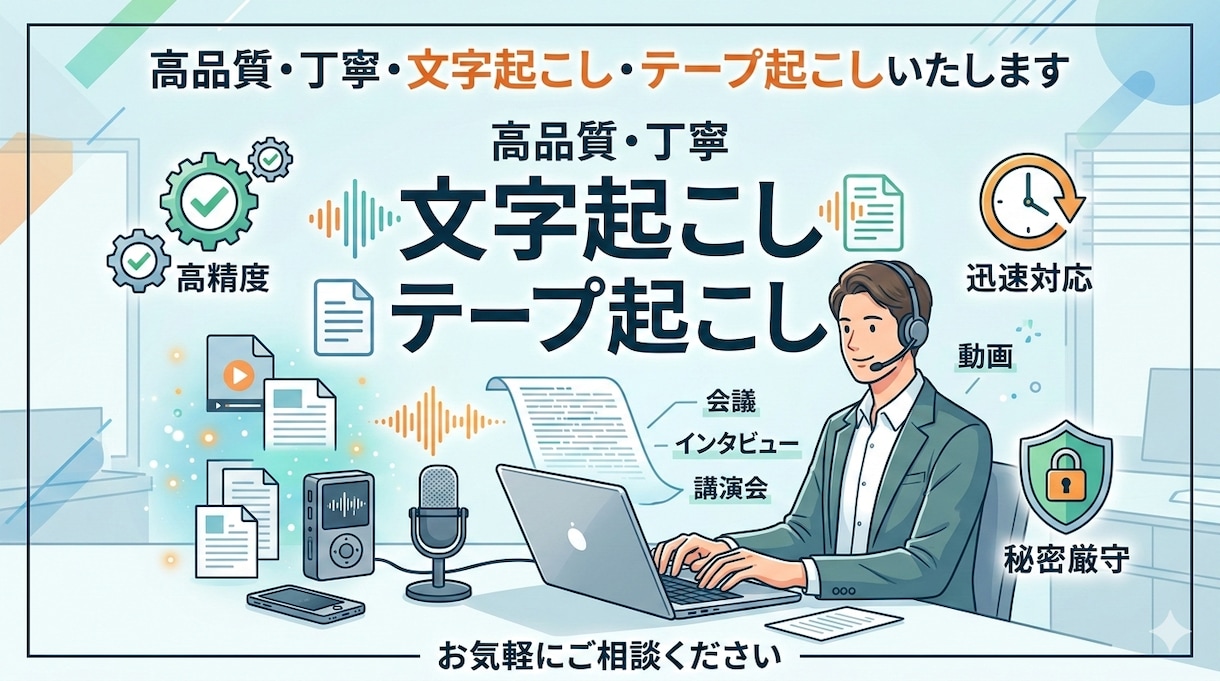 高品質・丁寧・文字起こし・テープ起こしいたします 以外と時間のかかる作業を代行します。 イメージ1