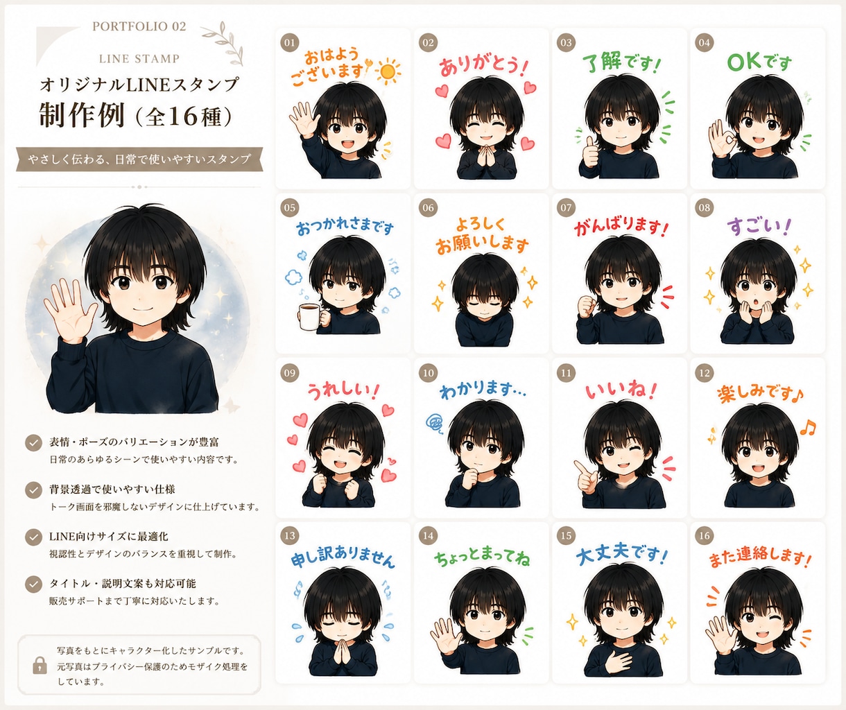 あなた専用LINEスタンプ8個を制作します 写真・イメージから制作｜背景透過・セリフ・サイズ調整込み イメージ4
