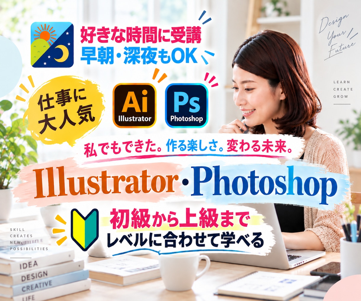 フォトショップ・イラレ 個人レッスンで教えてます 基礎からデザイン作成まで指導・添削・アドバイス等 イメージ1