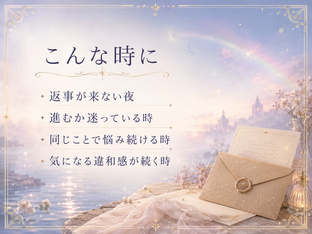 未来からの封書｜今の問いと進む方角を鑑定します 今の問いに映るしるしと、進む方角を一通にして届けます イメージ3